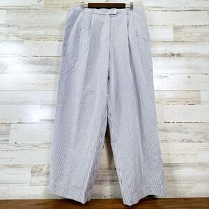 Talbots Wide Leg Pants Womens 18 Blue White Striped Seersucker Pleated Old Money